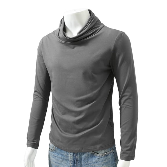 Mens Cowl Neck Shirts Long Sleeve Breathable Lightweight Stretchable Basic Tee Layering Tops Active Pullover Shirts