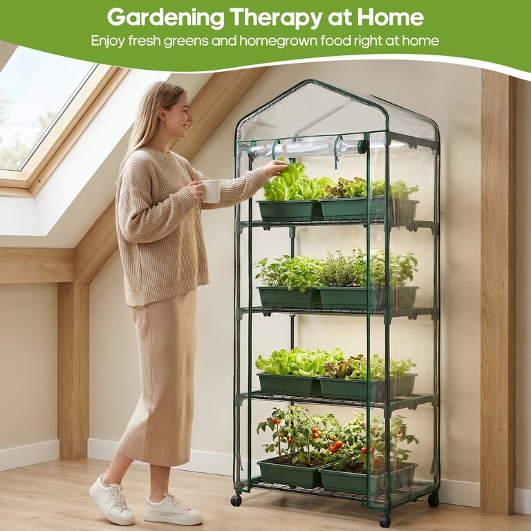 CONCETTA 4-Tier Mini & Portable Greenhouse with Wheels, Rust