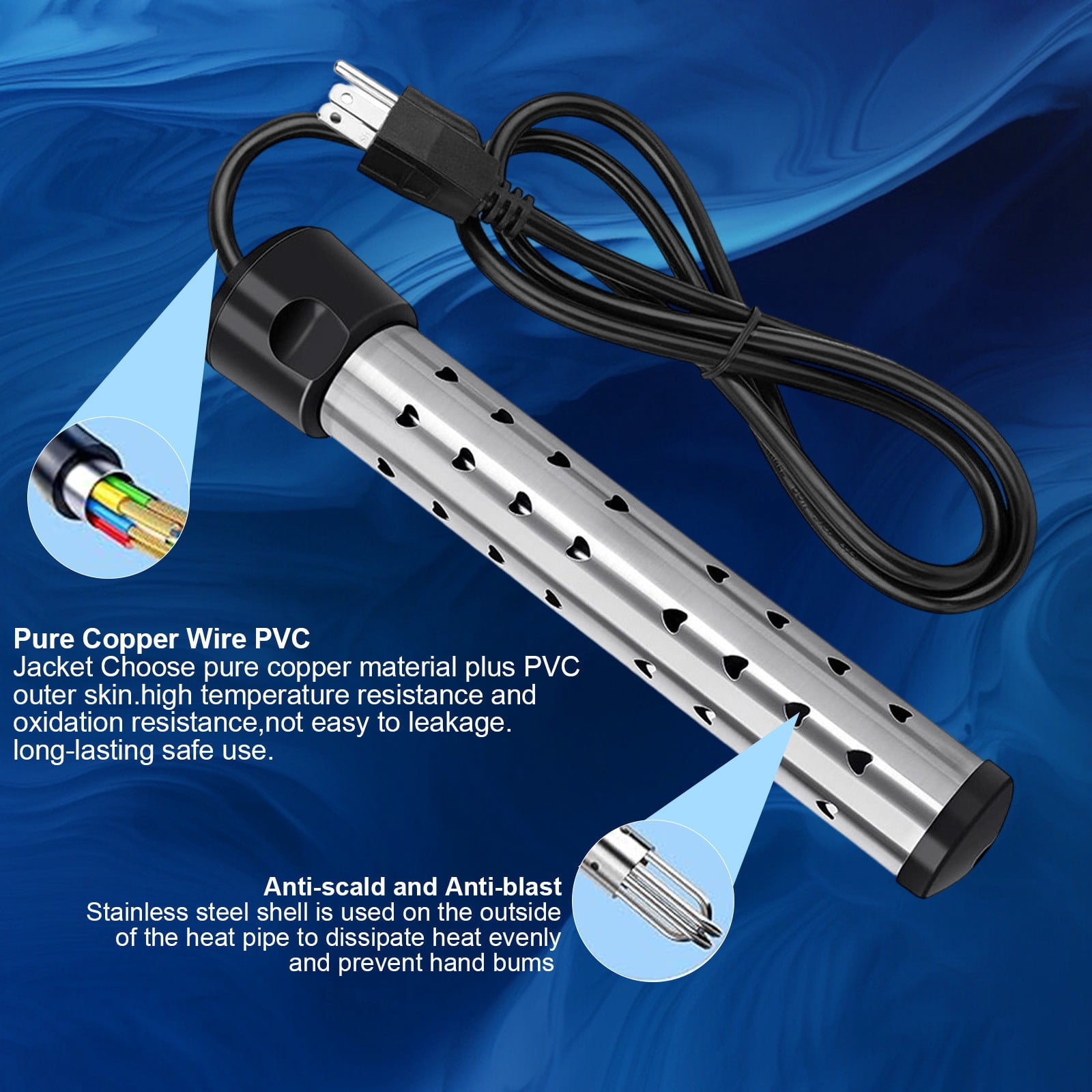 Electronic Heating Rod with Automatic Shut-Off,Portable Water Heater with Temperature Control,Stainless Steel Construction 29cm Length,Overheat Protection,Suitable for Bath Pool and Plastic Basin