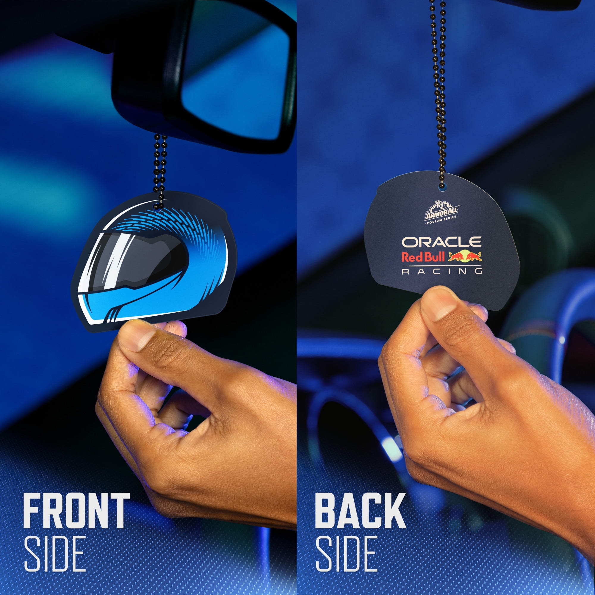 (2 pack) Armor All Podium Series Hanging Car Air Freshener (Lights Out Scent), Long Lasting Logo Helmet Perfume Blends Warm Woods and Leather with Notes of Lemon Citrus Verbena and Patchouli