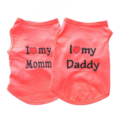 GASTROPOD 2Pcs Dog Shirts,Bright And Trendy Design Dog Clothes,Cute "I Love My Mom/Dad" Slogan Puppy Clothes,Dog Tshirts for Small Dogs,S