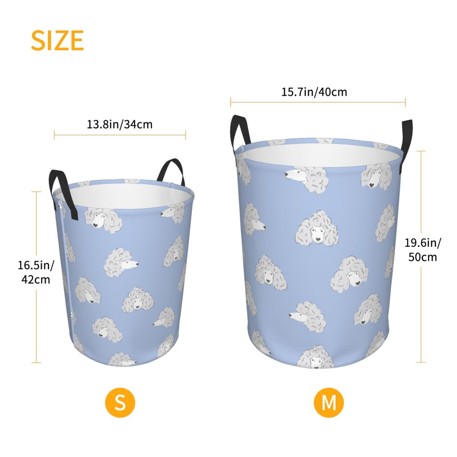 Large Laundry Basket with Handles - Cute Funny Poodle Dog Blue Kids Baby Dirty Clothes Laundry Hamper for Bedroom Aesthetic