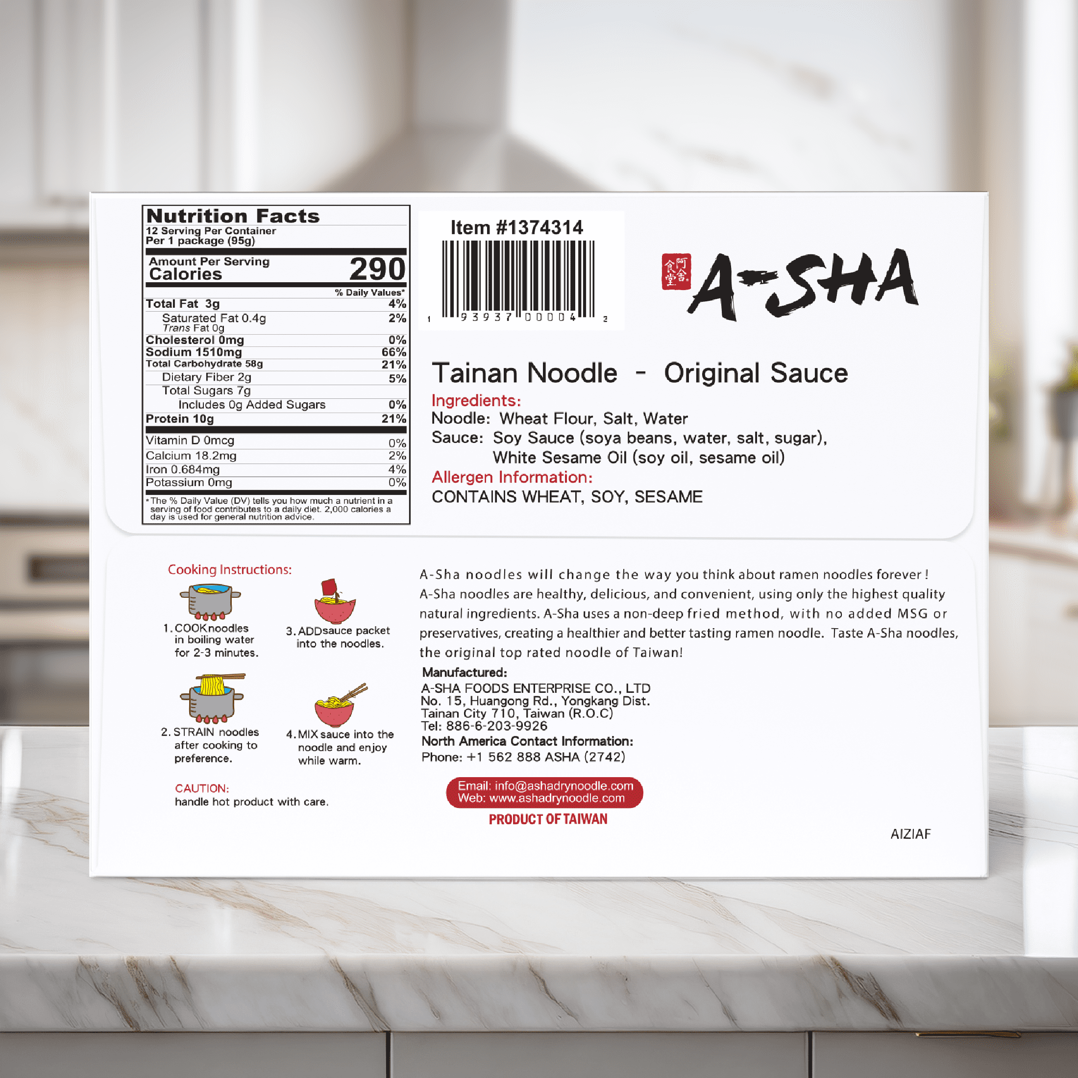 A-Sha Tainan Thin Noodle with Original Sauce (12 Packs), Premium Air Dried Noodles