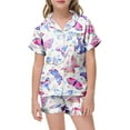 thumbnail image 5 of Jamsmile Toddler Girls Outfits Sets Summer Silk Satin Short Sleeve Butterfly Print Shirts With Shorts Kids Girls Sleepwear Suits, 5 of 5