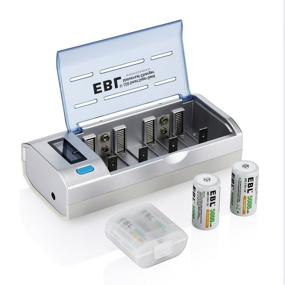 EBL 2-Pack 5000mAh Size C Rechargeable Batteries   LCD Battery Charger for AA AAA 9V C D Ni-CD Ni-MH Battery