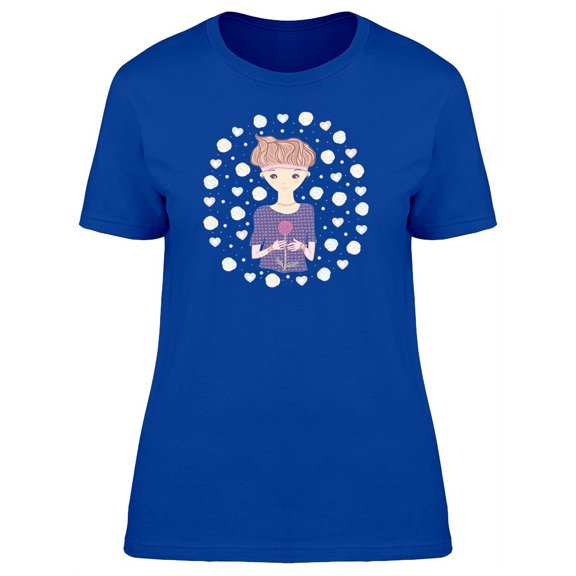 Cute Girl With A Rose T-Shirt Women -Image by Shutterstock, Female Medium