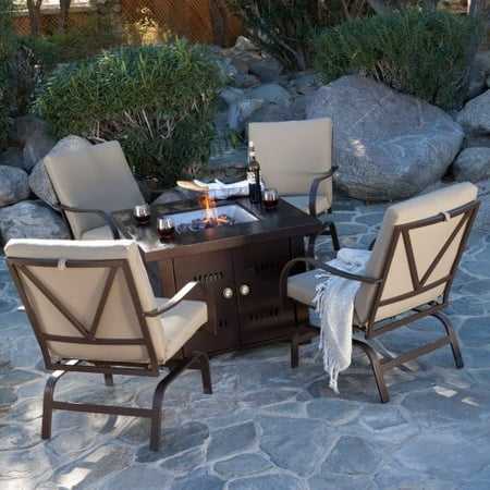 Martha Stewart Patio Furniture With Fire Pit XtremepowerUS Outdoor Fire Pit Heater Glass Fire Stone Patio Heaters Firepit LPG 40000BTU, Bronze Hammer ()