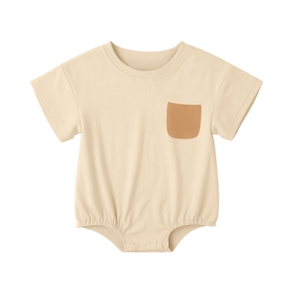Fesfesfes Baby Toddler Boys Girls Short Sleeve Cotton Blend Bodysuit Romper, Solid Color Crewneck Summer Outfit for Daily Play Wear Kids Aged 0-18 Months Old.