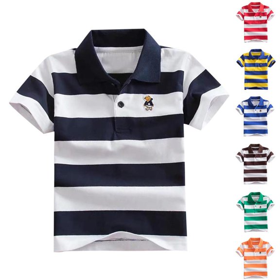 BXSRUTA Kids' Striped Color Block Short Sleeve Shirt Soft Breathable Polyester Casual Summer Top Ages 1-14