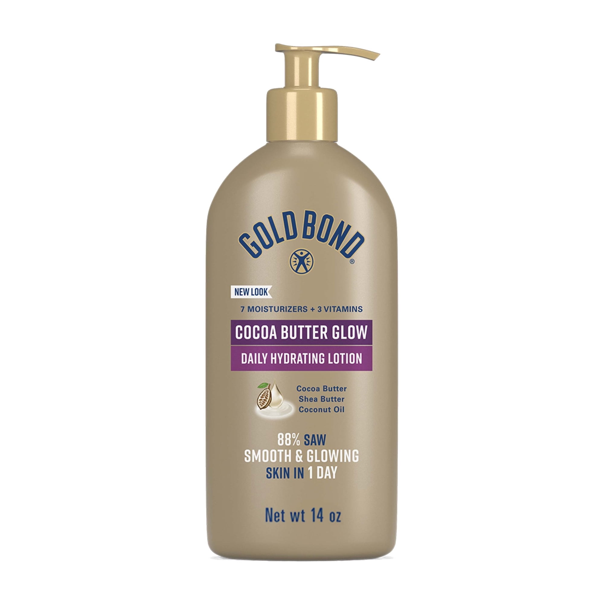 Gold Bond Cocoa Butter Glow Daily Hydrating Lotion with Shea Butter, Cocoa Butter and Coconut Oil, Exfoliating Moisturizer for Dry Skin, 14 oz.
