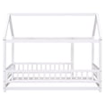 thumbnail image 7 of Twin Floor Bed for Kids, Twin Size Solid Wood House Bed with Roof and Safe Fence Guardrails, Canopy Bed Montessori Bed Playhouse Bed for Children Girls and Boys, 7 of 7