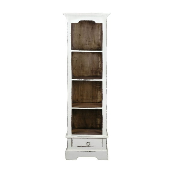HomeStock Narrow Bookcase , Distressed White/Raftwood Brown Solid Wood , Fully Assembled Tall Shelf Cabinet