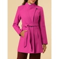 thumbnail image 6 of INSPIRE CHIC Women's Classic Stand Collar Long Sleeve Winter Belted Long Coat S Fuchsia, 6 of 9
