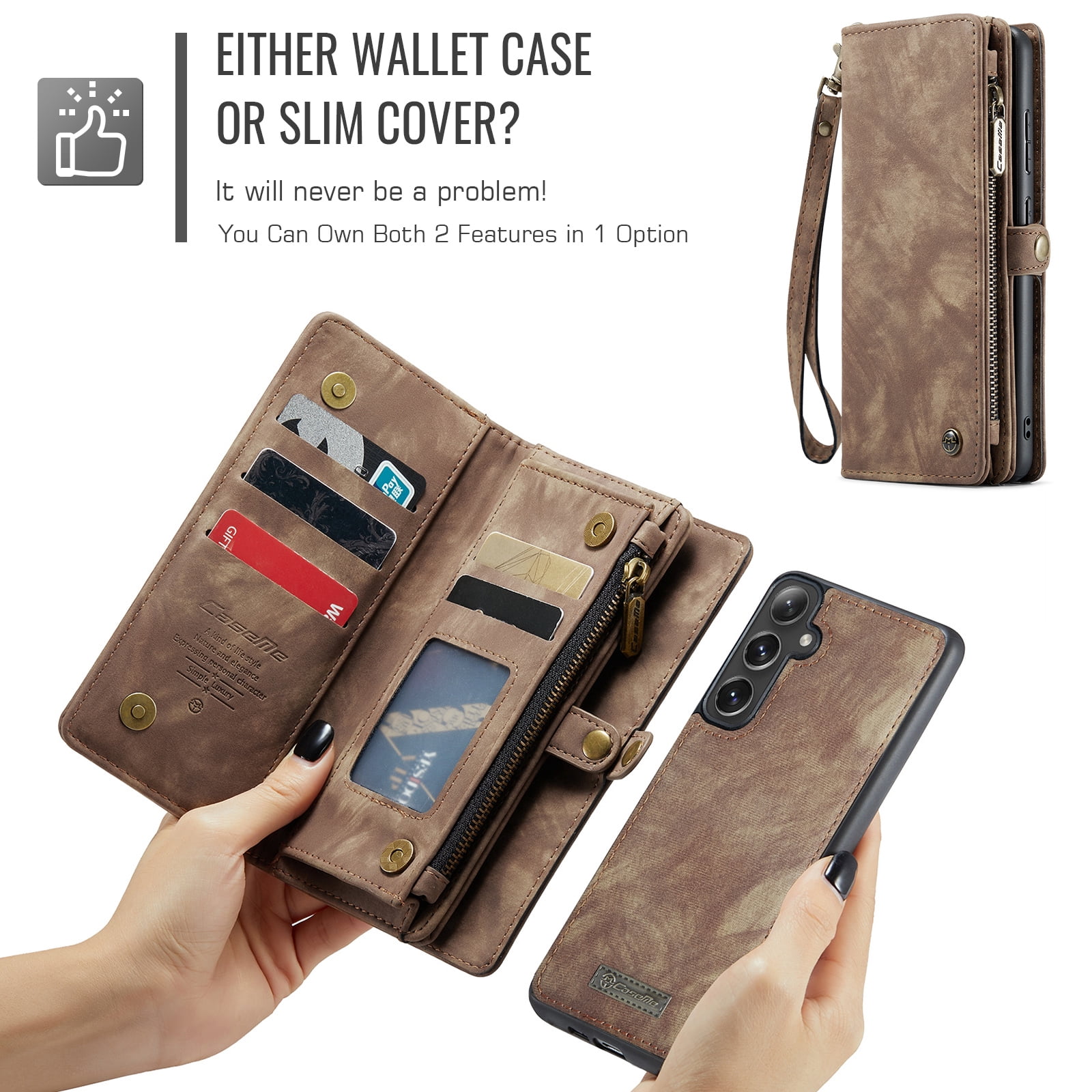 Dteck 2 in 1 Detachable for Samsung Galaxy A36 5G Wallet Case with Card Holder, Shockproof Retro Premium Flip Leather Cover Magnetic Zipper Pocket Phone Cases, Darkbrown