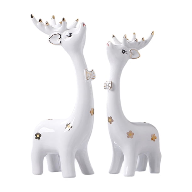 2 estatuas de ciervos, esculturas de animales, colección moderna, figuras decorativas Blanco