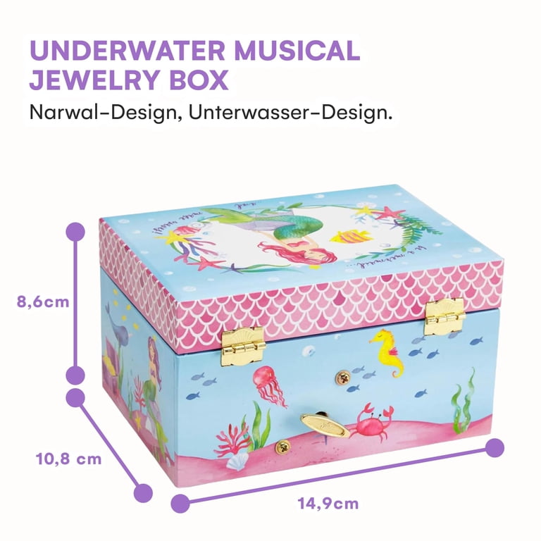 Jewelkeeper Mermaid Musical Trinket Box for Children, Narwhal