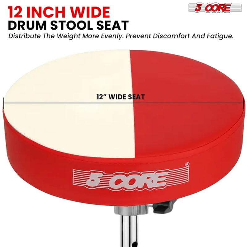 5 Core Drum Throne 3 Inch Thick Padded Comfortable Guitar Stool Double Braced Drummer Chair Height Adjustable Musician Seat Red - DS BLKCH RED