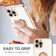 thumbnail image 2 of Case for iPhone 13 Pro Max Case with Ring Stand [360°Rotatable Ring Holder Magnetic Kickstand] [Plated Rose Gold Edge] Slim Soft TPU Cover Luxury Protective Phone Case for Women Men, White, 2 of 14