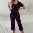 thumbnail image 2 of Women's Valentines Day Pajama 2 Pieces Heart Print Nightwear Short Sleeve Capri Pants Pjs Set with Pockets, 2 of 7