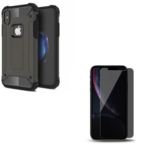 iPhone XS/X - Hybrid Case w Tempered Glass Privacy Screen Protector - Slim Fit Cover Reinforced Bumper Shock Absorbent Black, Curved Anti-Spy Anti-Peep 3D Edge Case Friendly for iPhone XS/X