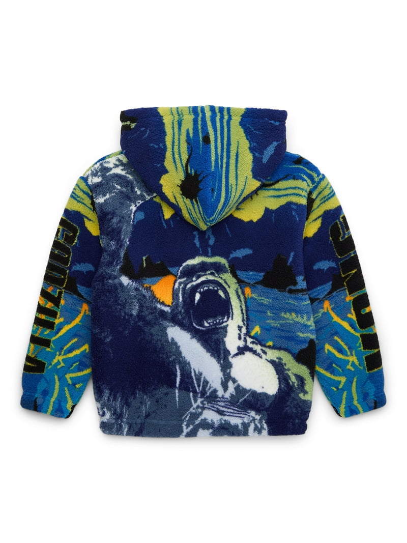 Godzilla vs. Kong Boys Plush Zip-Up Hooded Jacket, Sizes 4-12