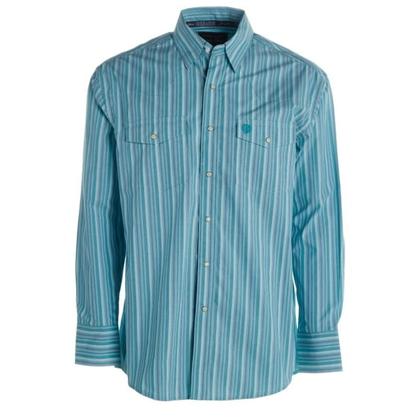 112324947 Mens Wrangler George Strait Teal Striped Two Pocket Snap Shirt Long Sleeve