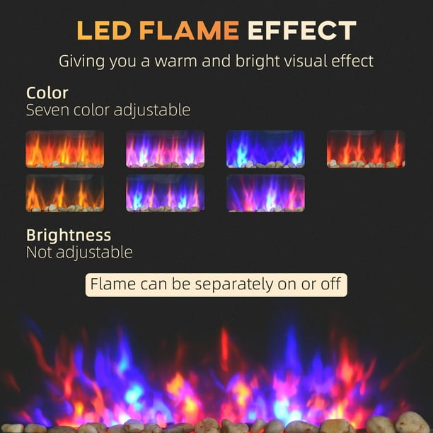 HOMCOM Cheminée électrique effet flammes LED luminosité réglable
