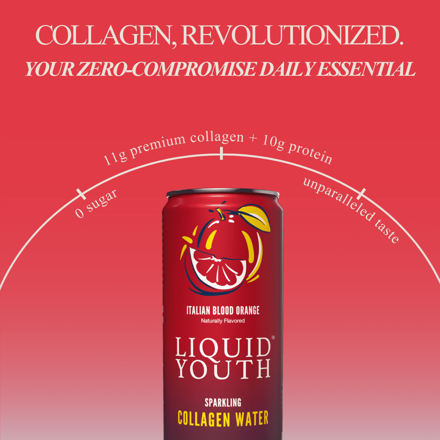Liquid Youth Sparkling Collagen Water - 12 cans, Italian Blood Orange