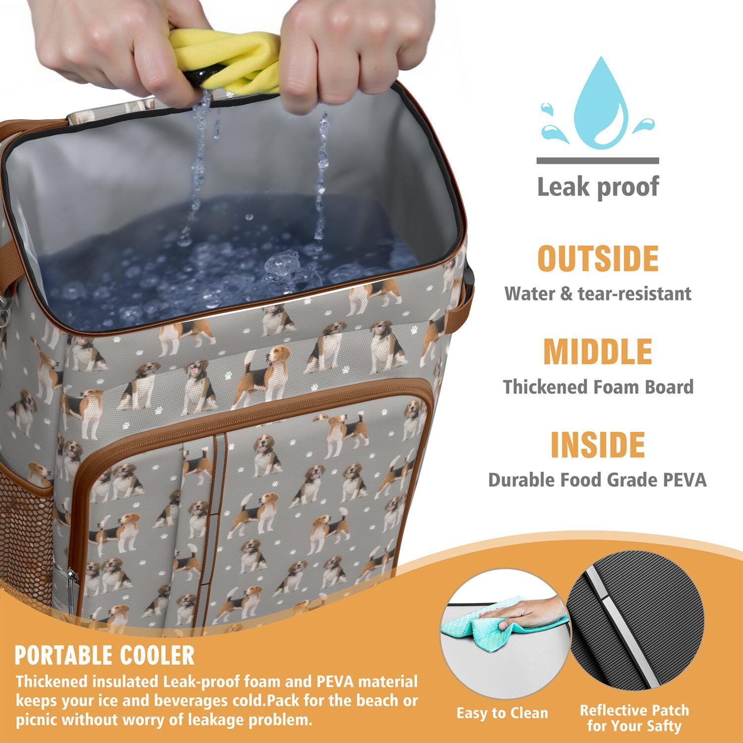 Travel Cooler Bag - Beagle and Dog Footprints Camping Beer Cooler Backpack with Bottle Opener- Waterproof Insulated Picnic Backpacks - Cooler Bag for Beach