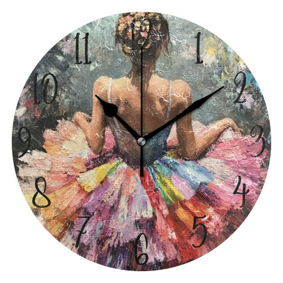WOBOGO Beautiful Colorful Dress Wall Clock 10in Silent Mechanism Battery Operated Retro Style for Living Room Bedroom and Kitchen Black Pointer