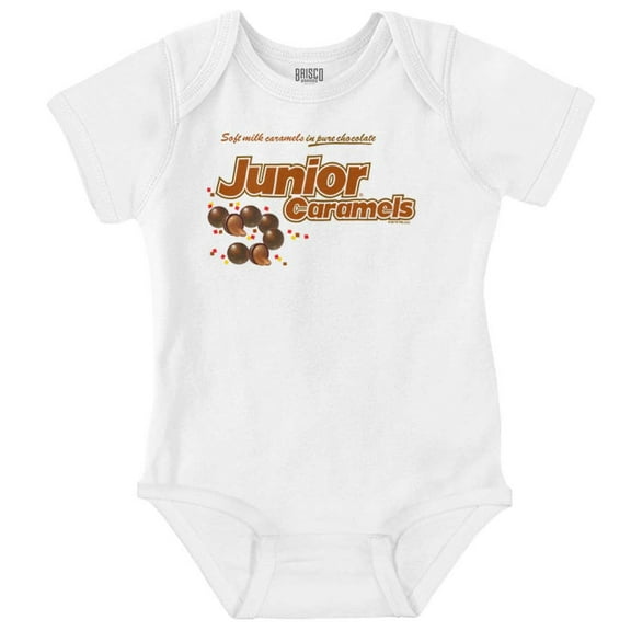 Junior Caramels Chocolate Candy Logo Romper Boys or Girls Infant Baby Brisco Brands 18M
