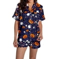 thumbnail image 3 of MVRLSH Womens Pajama Sets for Women 2 Piece Halloween Pumpkin Print Button Short Sleeve Shirt And Short Plus Size Cute wear Soft Sleepwear Lounge Set Blue - L, 3 of 7