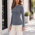 thumbnail image 5 of Fnooota Thermal Tops for Women, Stretch Crew Neck Long Sleeve Winter Warm Womens Base Layers Underwear Dark Gray Size XL, 5 of 8