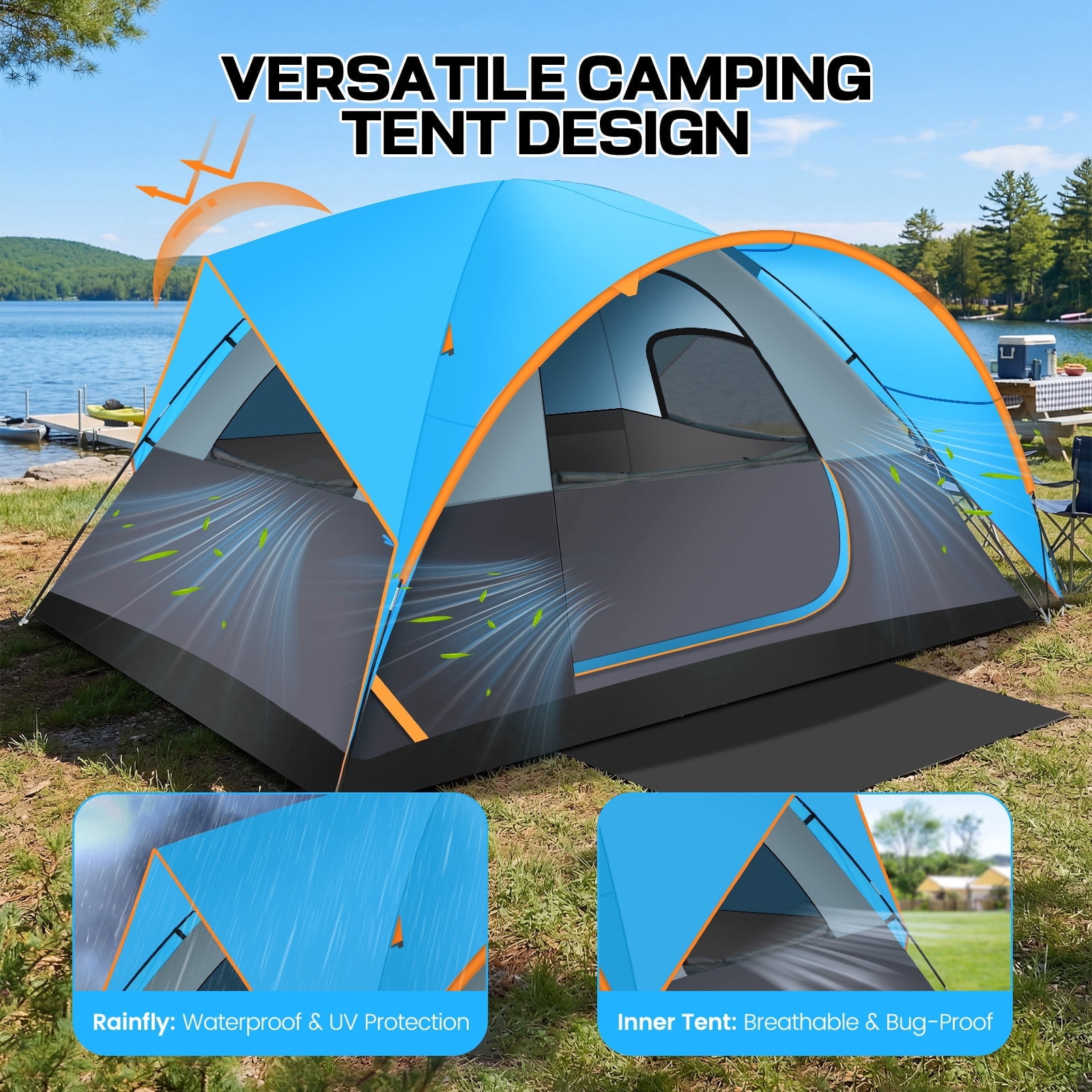 HOTEEL 8-10 Person Tent for Camping, Easy Setup Camping Tent with Rainfly & Screen Windows for Camping/Traveling/Family Gathering/Hiking/Beach, Blue