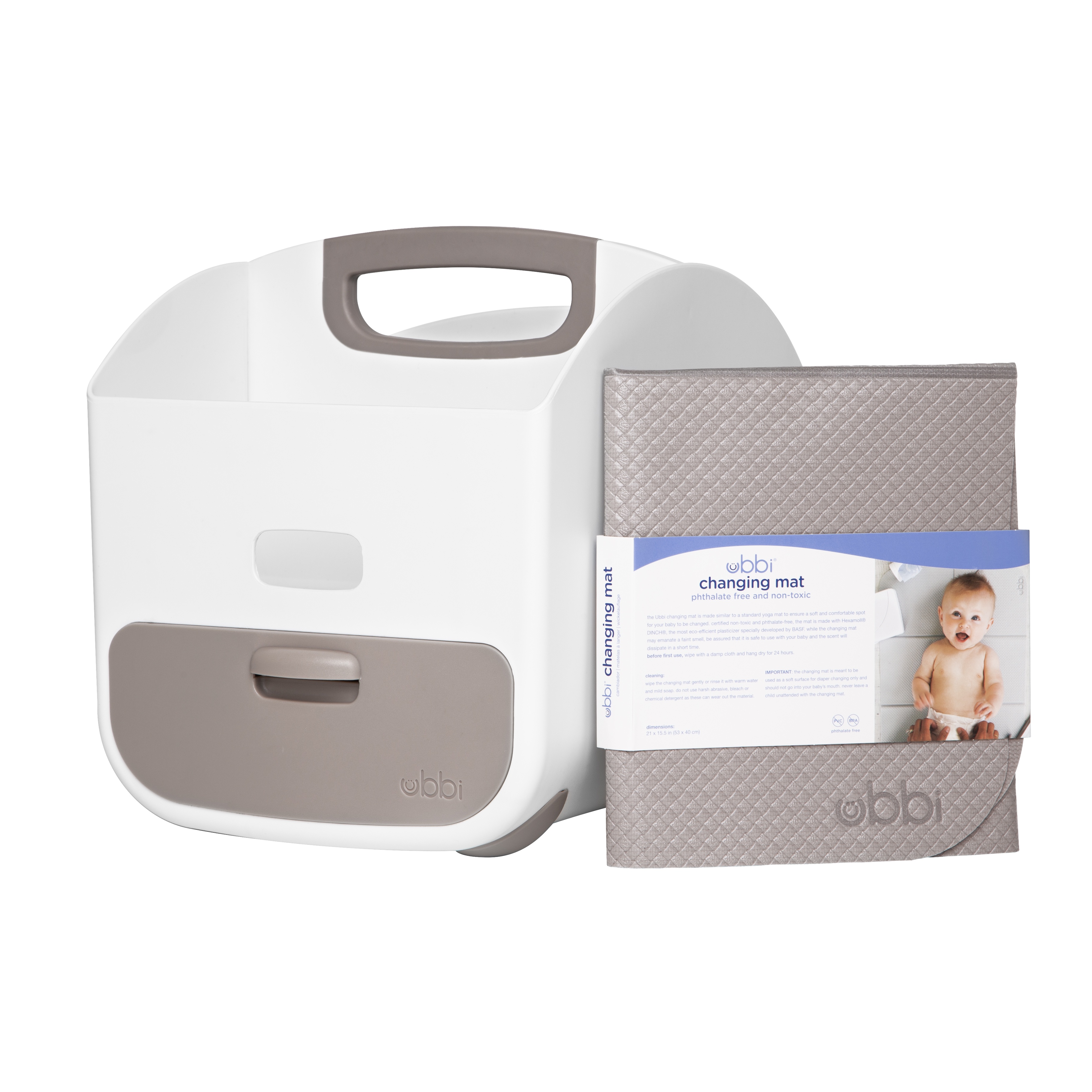 Ubbi Portable Diaper Caddy with Changing Mat, Taupe