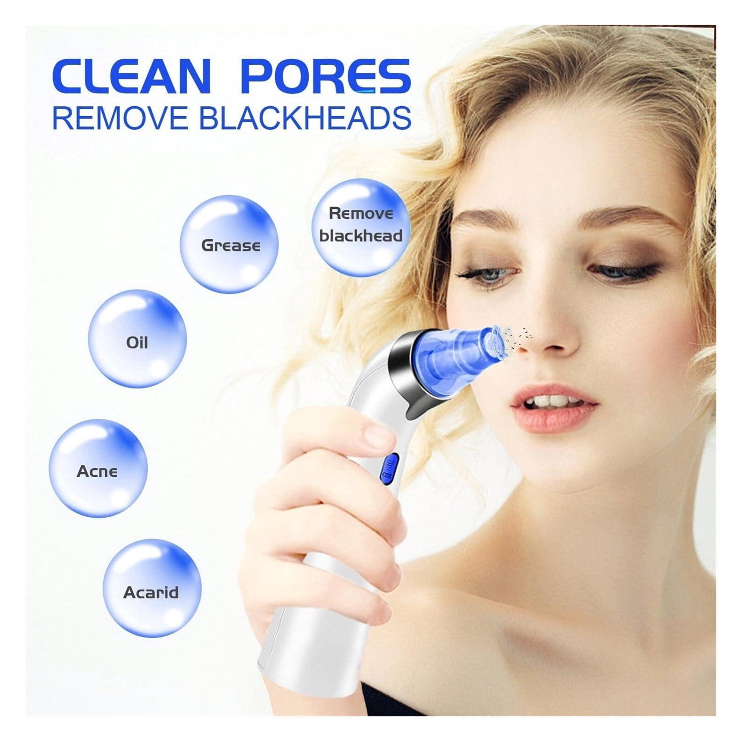 Blackhead Remover Pore Vacuum, Face Suction Pore Cleaner, 5 Suction Power Electric Blackhead Extractor Tool, 4 Probes, Blackhead Suction Remover for Women & Men