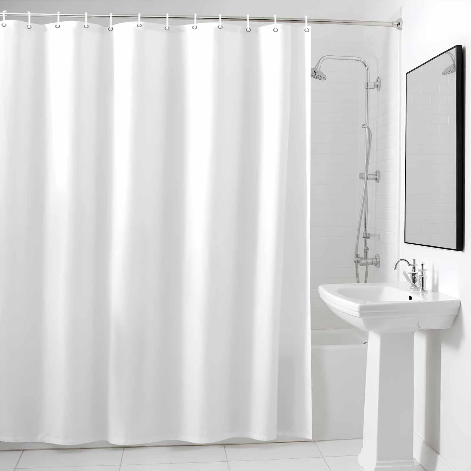 Solid Color Fabric Shower Curtain White Washable Shower Curtains for Bathroom, Waterproof Bath Curtain with Hooks Home Decor 72x72in