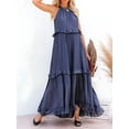 thumbnail image 4 of Womens Summer Dress Cotton Sleeveless Halter Layered Casual Boho Flowy Maxi Dress Navy Blue XL, 4 of 7