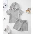 thumbnail image 2 of KIMI BEAR Infant Bay Boys Outfits 18-24 Months Summer Clothes Set Short Sleeves Hoodie T-shirt Top Solid Color Shorts with Pocket 2pcs Clothing Gray, 2 of 8