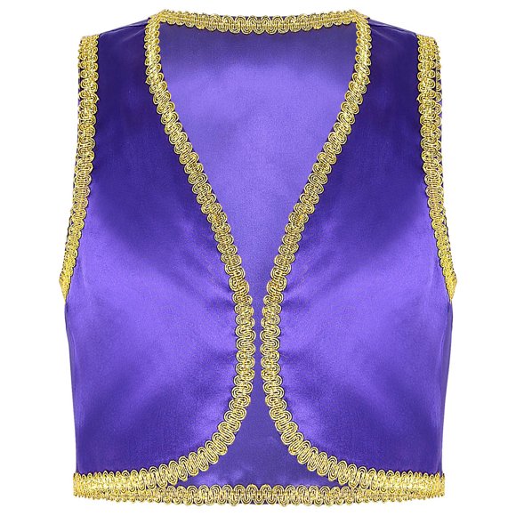 Alvivi Kids Boys Arabian Prince Dress Up Waistcoat Halloween Fancy Party Open Front Golden Vest Purple 12