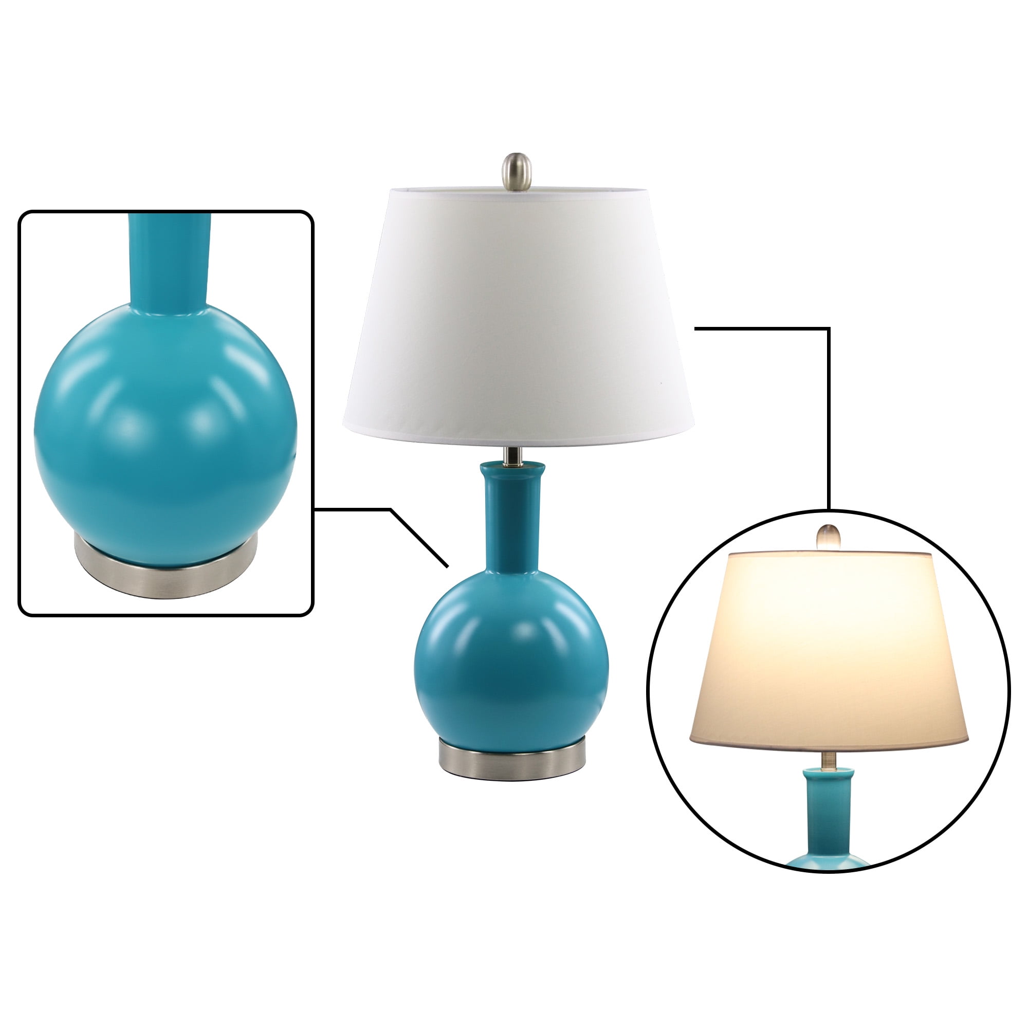 Abble Modern 2pcs Table Lamps Set with Beige Lamp Shade for Living Room and Bedroom -Blue
