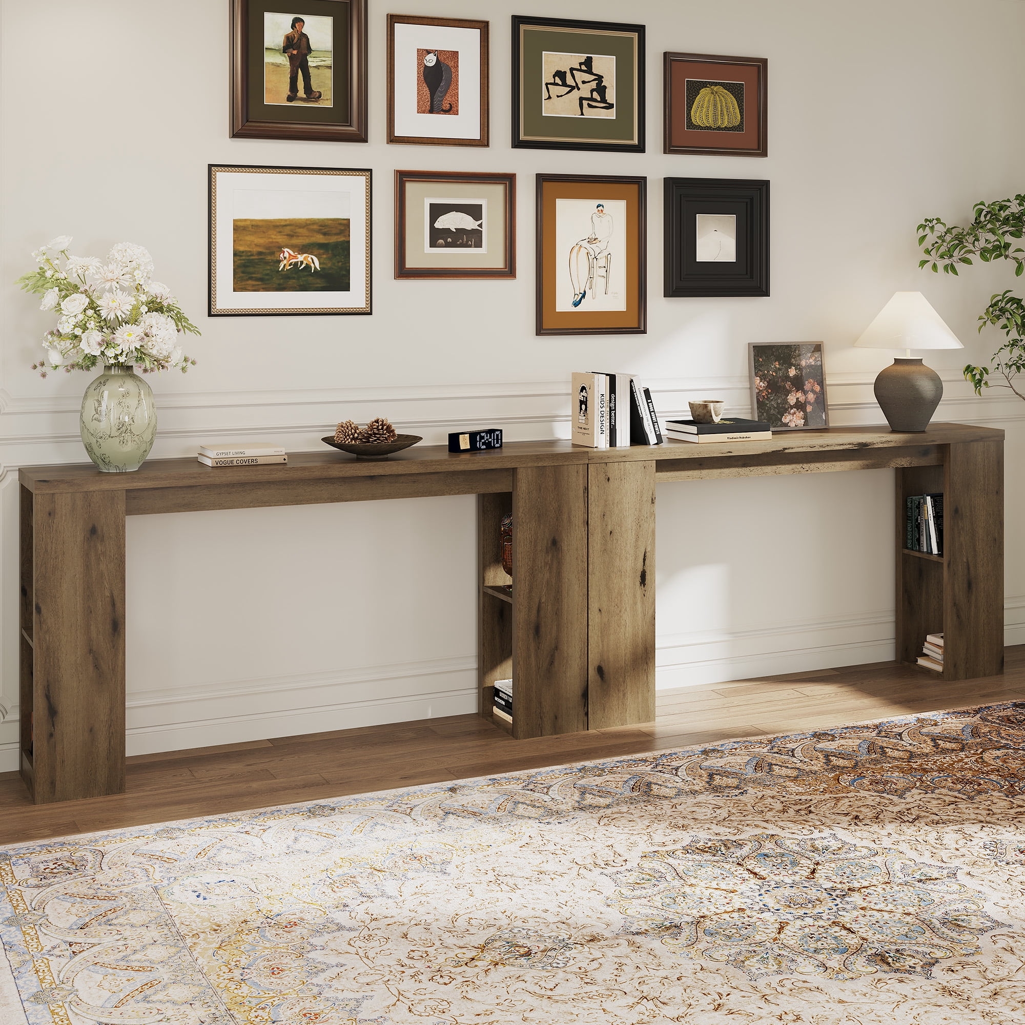 Heynemo 63'' Long Console Table with Storage, 63" Long Farmhouse Sofa Table for Living Room, Narrow Entryway Table for Hallway, Entrance, Behind Couch, Natural Wood Finish