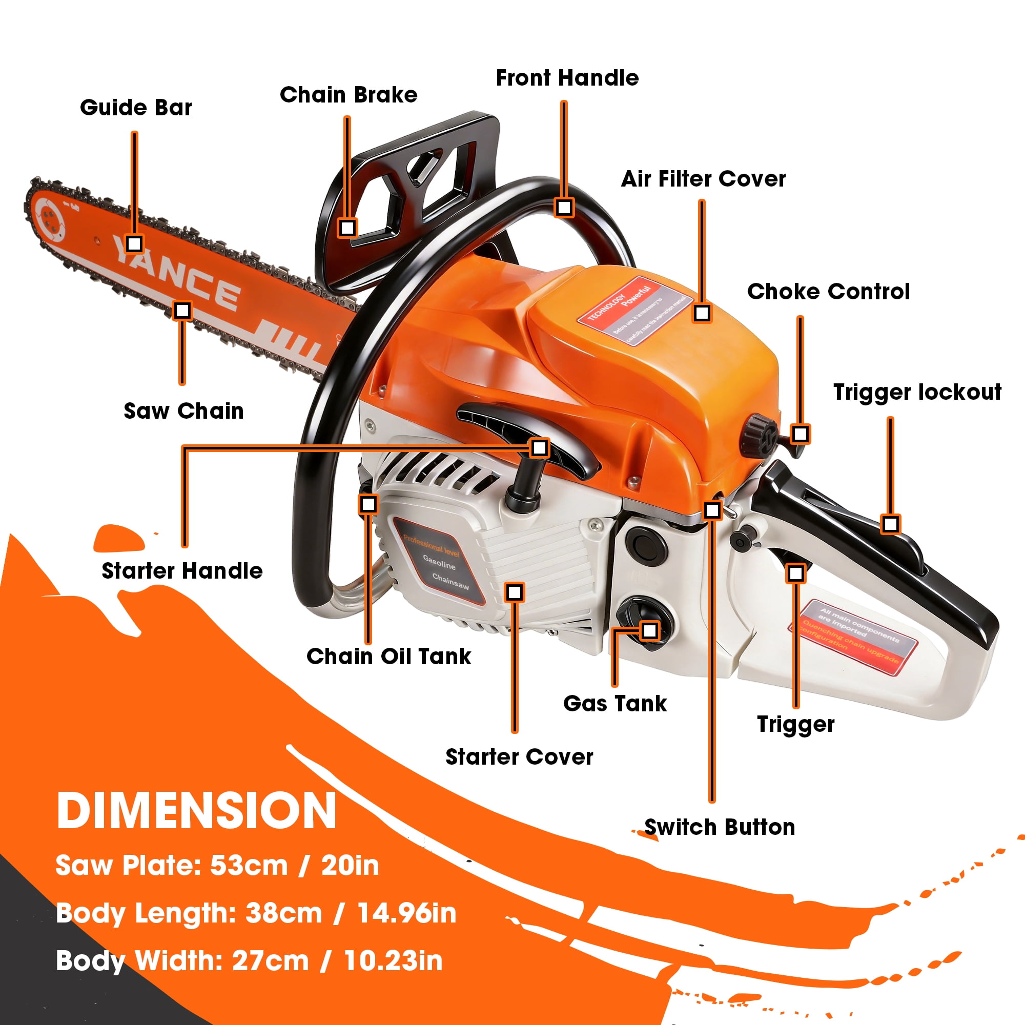 Gasoline Chain Saw  60CC 20-inch Saw Chain, Cutting Tool, EfficientWood Cutting, Logging And Ranch, Farm Durable Design, Silent Design Safe To Use,Shockproof Handle