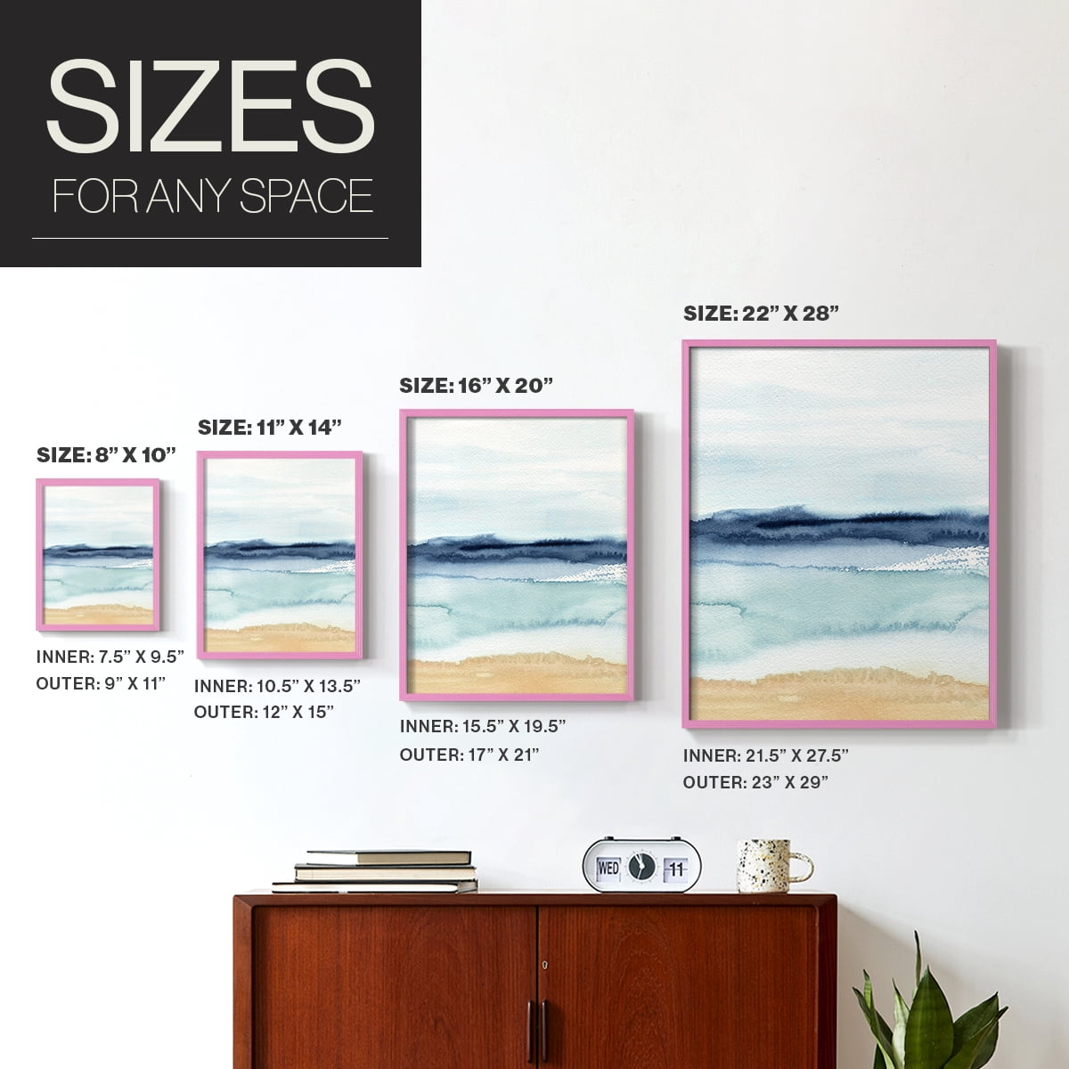 Watercolor Ocean Horizon II Framed Print in Pink Solid Wood 11 x 14 Framed Print