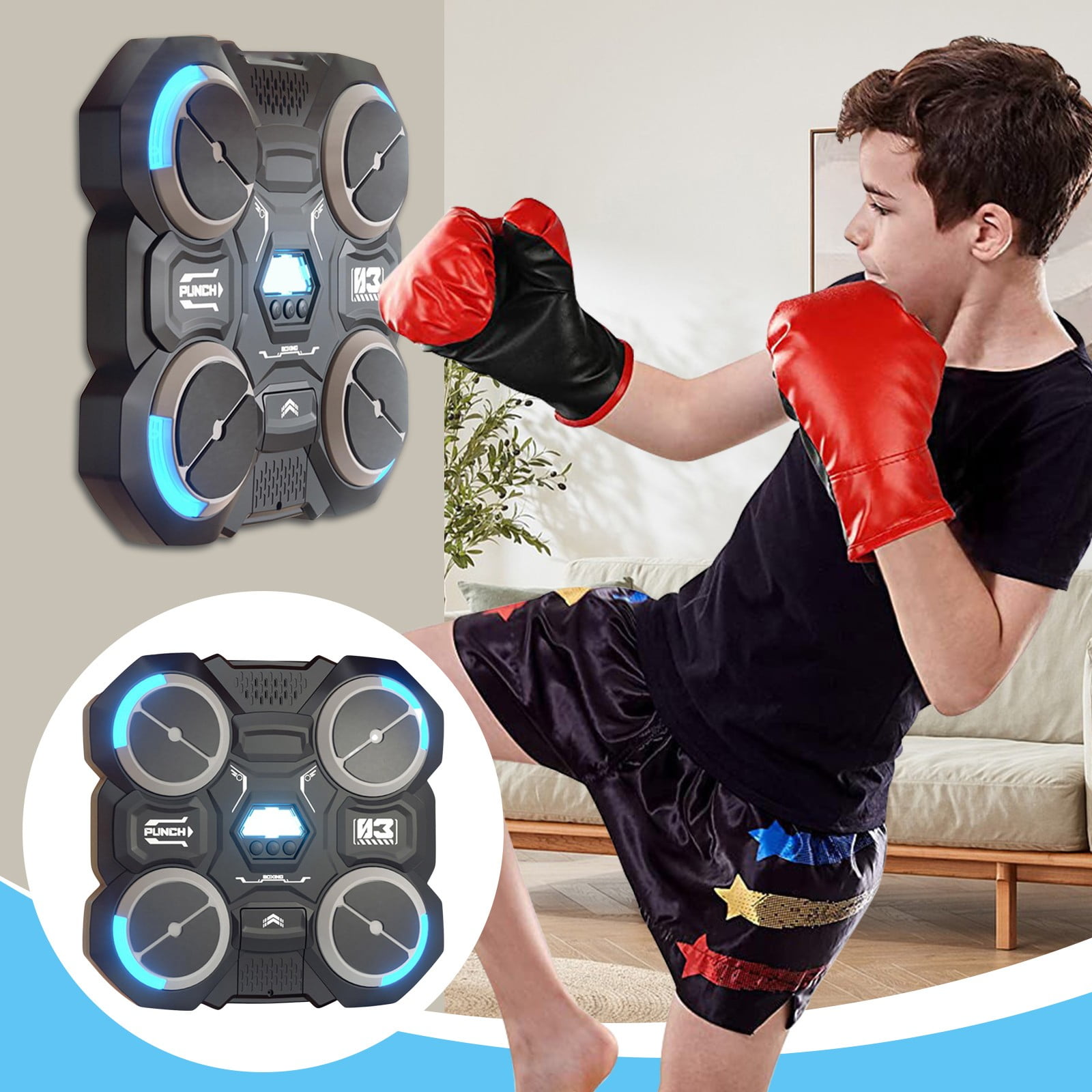 Kids Bluetooth Boxing Machine - Interactive Wall Mount Punching Bag with Music Sync  Safe Fitness Toy for Children Ages 6-12