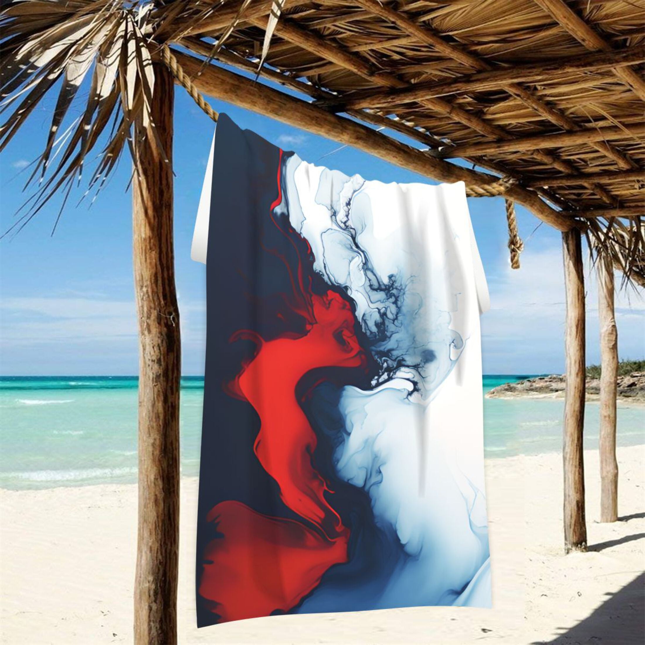 Red Blue White Marble Beach Towel Oversized 74"x37" Pool Towels Soft Absorbent Extra Large Quick Drying for Bathroom