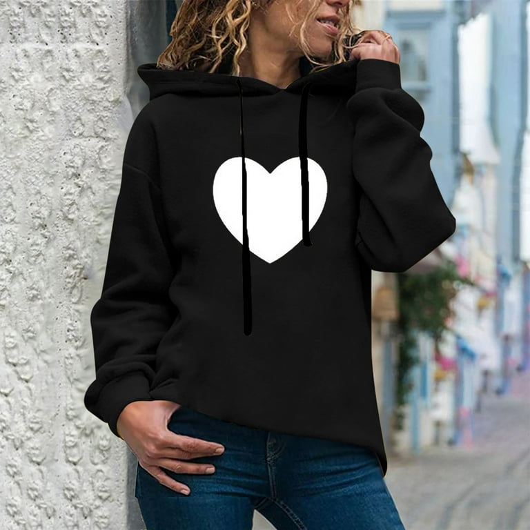 KIJBLAE Rollbacks Women's Fashion Sweatshirt Pocket Drawstring Pullover  Tops Heart Graphic Print Casual Comfy Womens Hoodie Sweatshirt Trendy  Clothes for Women Black S 