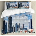 thumbnail image 1 of Chicago Skyline King Size Duvet Cover Set, Cloudy Sky on City Contemporary Downtown States Country Office Panorama, Decorative 3 Piece Bedding Set with 2 Pillow Shams, Multicolor, by Ambesonne, 1 of 3