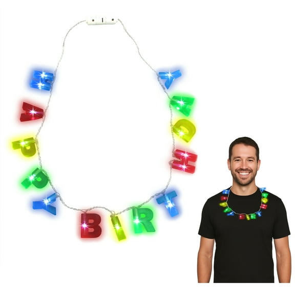 Nicky Bigs Novelties Light up LED Happy Birthday Party Letters Flashing Necklace, One Size