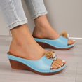 thumbnail image 2 of Modisza Flower Leather Wedges Sandals for Women Open Toe Low Wedges Slides Summer Outdoor Walking Dress Sandal Shoes Blue Size 7, 2 of 5